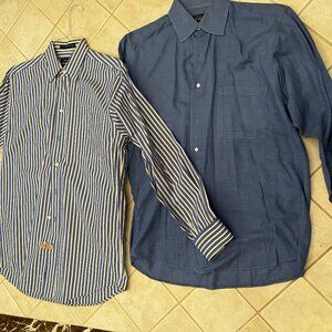 Two men's long sleeved shirts 15  32/33  blue by Ike Behar and Nautica